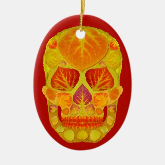 《植物》アスペンリーフスカル13 セラミックオーナメント (正面)