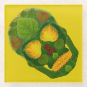 《植物》アスペンリーフスカル9 ガラスコースター (正面)