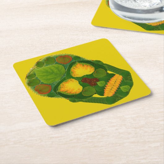 《植物》アスペンリーフスカル9 スクエアペーパーコースター (アングル)