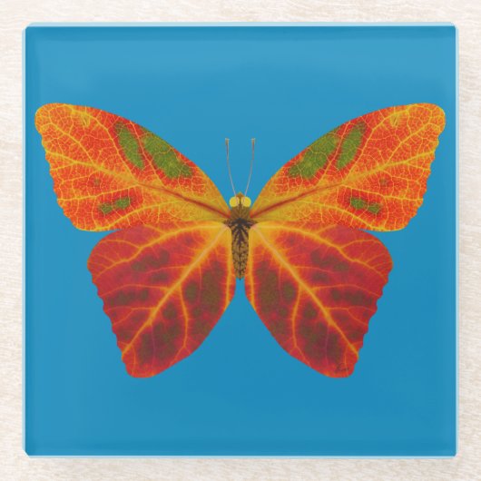 《植物》アスペンリーフバタフライ2 ガラスコースター (正面)
