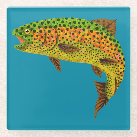 《植物》アスペンリーフレインボートラウト1 ガラスコースター (正面)