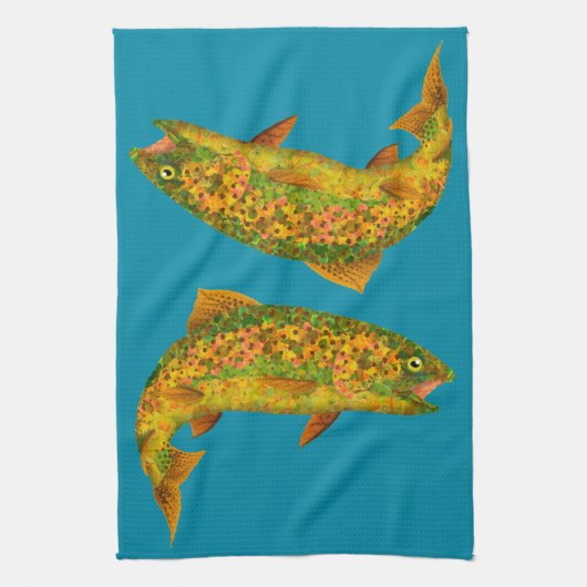 《植物》アスペンリーフレインボートラウト2 キッチンタオル (縦)