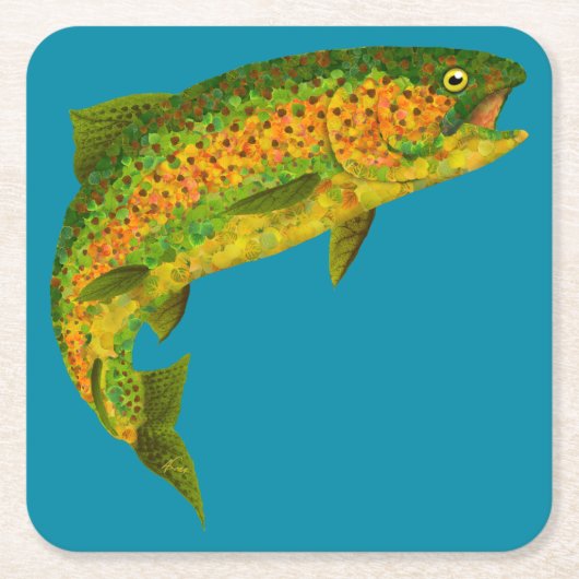 《植物》アスペンリーフレインボートラウト4 スクエアペーパーコースター (正面)