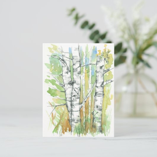 《植物》アスペン木彫りハートホワイトバーク自然 ポストカード (スタンド正面)