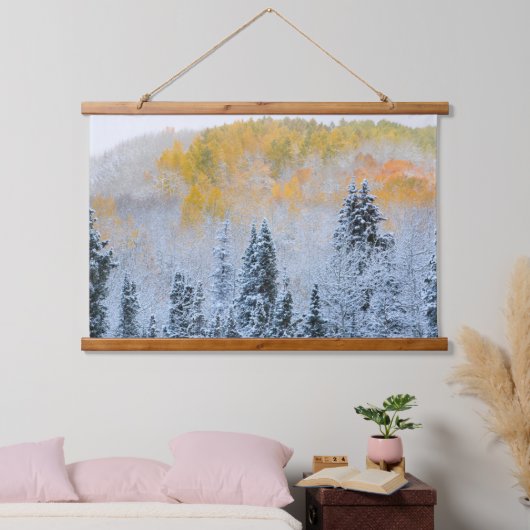 《植物》アスペン紅葉&フレッシュスノーキーブラー峠 吊り下げ型タペストリー (寝室)