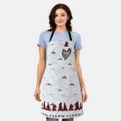 《植物》アスペン素朴バークウッド彫りハート赤い格子帽子 エプロン (着用した状態)