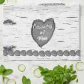 《植物》アスペン素朴バークウッド彫りハート#1ママ名 キッチンタオル (折り畳み)