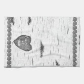 《植物》アスペン素朴バークウッド彫りハート#1ママ名 キッチンタオル (横)