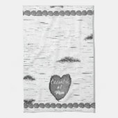 《植物》アスペン素朴バークウッド彫りハート#1ママ名 キッチンタオル (縦)