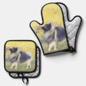 《植物》アスペン絵を描の可愛いオリジナルドッグアートに輝く 鍋つかみ&鍋敷きセット (正面/裏面)