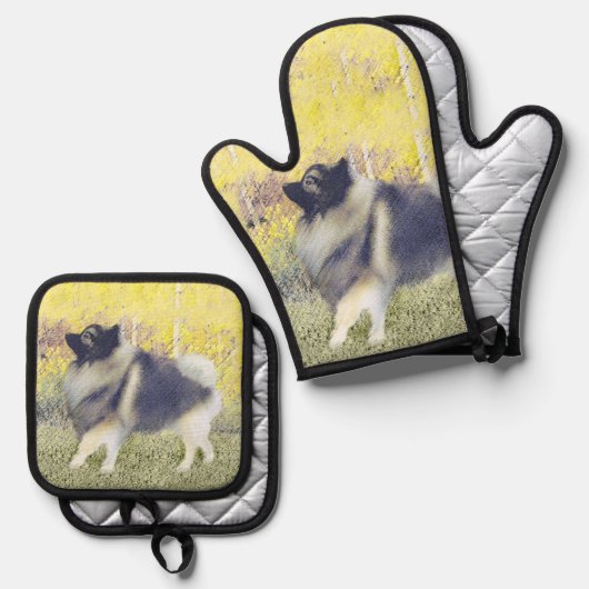 《植物》アスペン絵を描の可愛いオリジナルドッグアートに輝く 鍋つかみ&鍋敷きセット (正面/裏面)