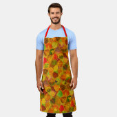 《植物》アスペン葉コラージュ無地のメドレシームレス1 エプロン (着用した状態)