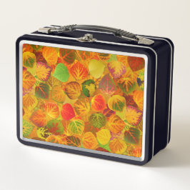 《植物》アスペン葉コラージュ無地のメドレシームレス1 メタルランチボックス