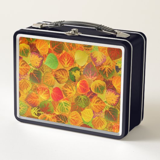 《植物》アスペン葉コラージュ無地のメドレシームレス1 メタルランチボックス (正面)
