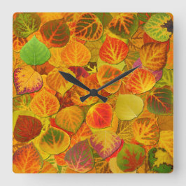 《植物》アスペン葉ズコラージュ無地のメドレー1 スクエア壁時計