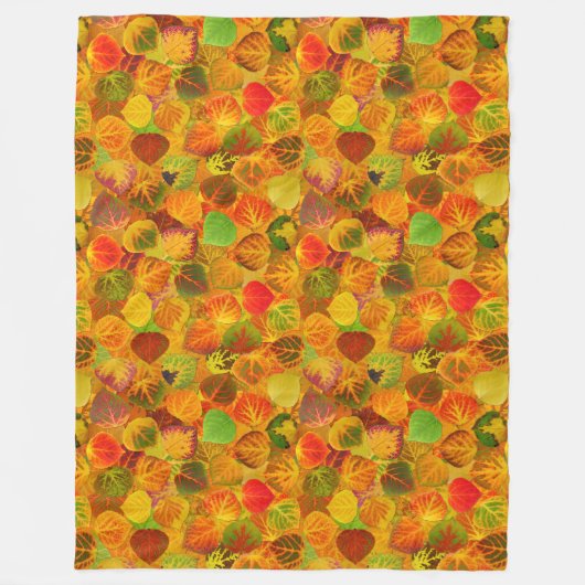 《植物》アスペン葉ズコラージュ無地のメドレー1 フリースブランケット (正面)