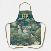 《植物》スイレンおとぎ話グリーンウエカスタムズモノグラム エプロン (正面)