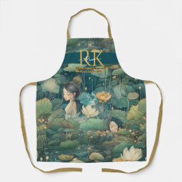 《植物》スイレンおとぎ話グリーンウエカスタムズモノグラム エプロン