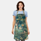 《植物》スイレンおとぎ話グリーンウエカスタムズモノグラム エプロン (着用した状態)