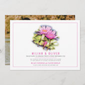 《植物》スイレンの植物芸術ピンクカスタムの写真結婚の 招待状 (正面/裏面)