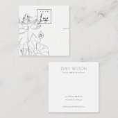 《植物》スイレンミニマルフローラスケッチネックレスディスプレイ スクエア名刺 (正面/裏面)