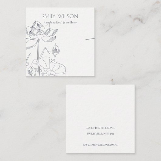 《植物》スイレンミニマルフローラスケッチネックレスディスプレイ スクエア名刺 (正面/裏面)
