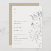 《植物》スイレンミニマルフローラスケッチ結婚式の招待 サンキューカード (正面/裏面)