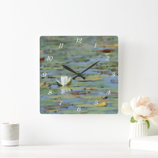 《植物》スイレンレイクフラワーウォーターカラーウォールクロック スクエア壁時計 (ホーム)
