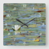 《植物》スイレンレイクフラワーウォーターカラーウォールクロック スクエア壁時計 (正面)