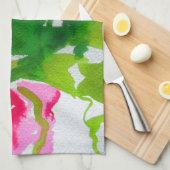 《植物》スイレン抽象芸術水彩フラワーアート キッチンタオル (四つ折り)