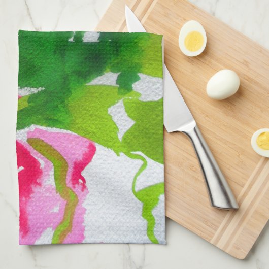 《植物》スイレン抽象芸術水彩フラワーアート キッチンタオル (四つ折り)