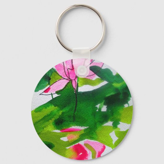 《植物》スイレン抽象芸術水彩フラワーアート キーホルダー (正面)