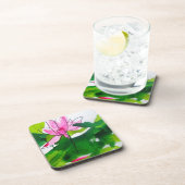 《植物》スイレン抽象芸術水彩フラワーアート コースター (右側)