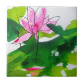 《植物》スイレン抽象芸術水彩フラワーアート タイル (正面)