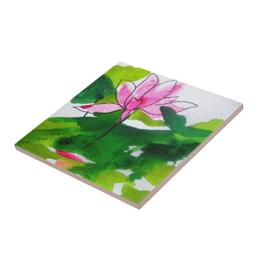 《植物》スイレン抽象芸術水彩フラワーアート タイル (側面)