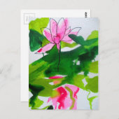 《植物》スイレン抽象芸術水彩フラワーアート ポストカード (正面/裏面)