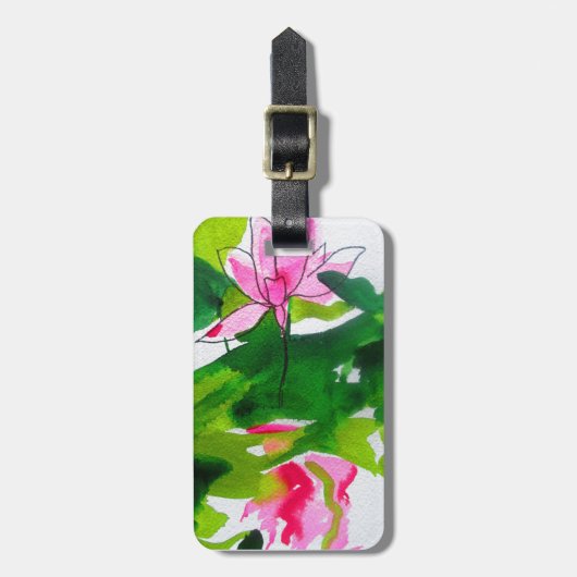 《植物》スイレン抽象芸術水彩フラワーアート ラゲッジタグ (正面縦)