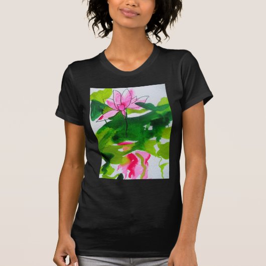 《植物》スイレン抽象芸術水彩フラワーアート Tシャツ (正面)