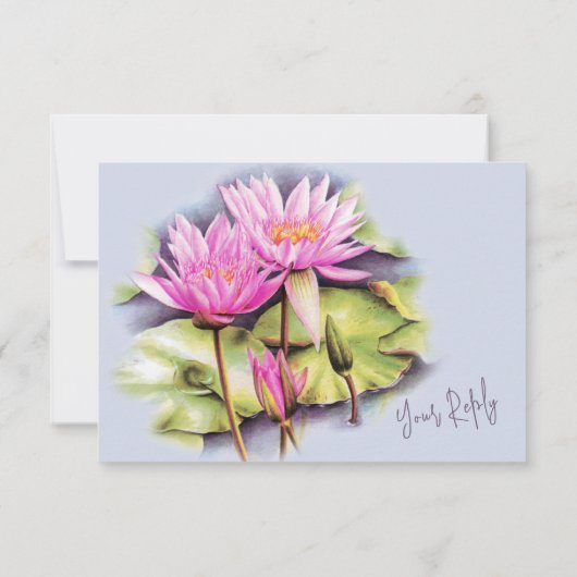 《植物》スイレン植物芸術ピンクパープルブルー結婚ズ 出欠カード (裏面)
