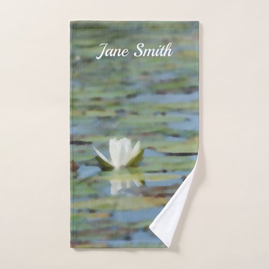 《植物》スイレン湖花水彩手拭 ハンドタオル (ハンドタオル)