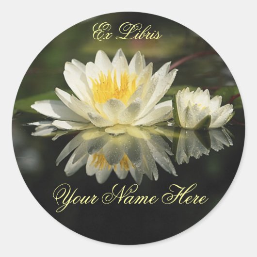 《植物》スイレン蔵書票シール ラウンドシール (正面)
