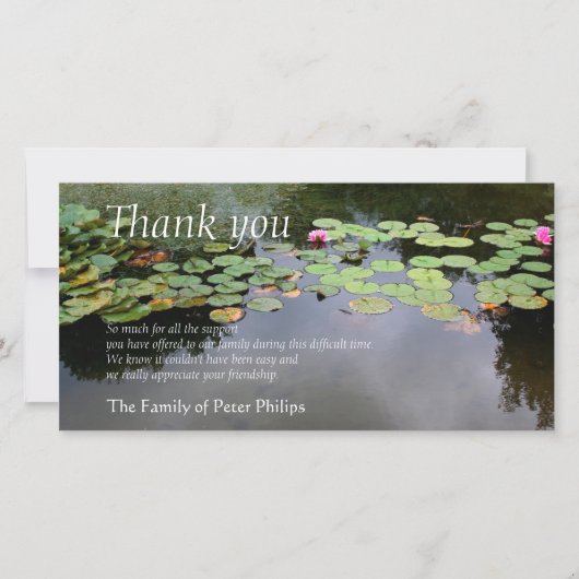 《植物》スイレン3平和庭園悔やみや弔慰ありがとう サンキューカード (正面)