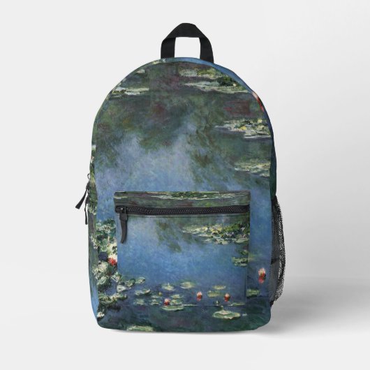 《植物》スイレンbyクロード・モネ,ヴィンテージの花 プリントバックパック (正面)