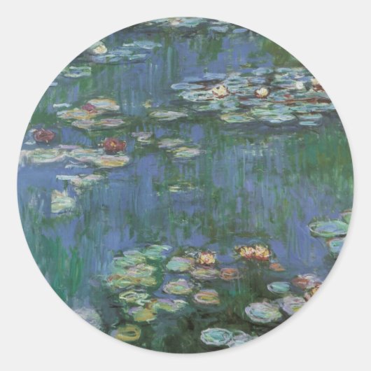 《植物》スイレンbyクロード・モネ,ヴィンテージの花 ラウンドシール (正面)