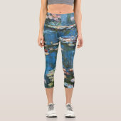 《植物》スイレンbyクロード・モネ，ヴィンテージ印象主義 カプリレギンス (正面)