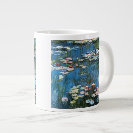 《植物》スイレンbyクロード・モネ，ヴィンテージ印象主義 ジャンボコーヒーマグカップ (正面右)