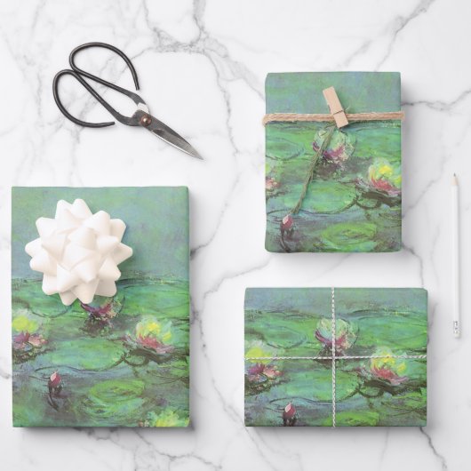 《植物》スイレンbyクロード・モネ,ヴィンテージ印象主義 ラッピングペーパーシート (正面)
