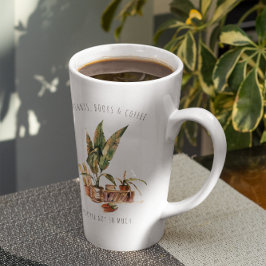 植物、書籍、コーヒー |水彩イラストレーション カフェラテマグ