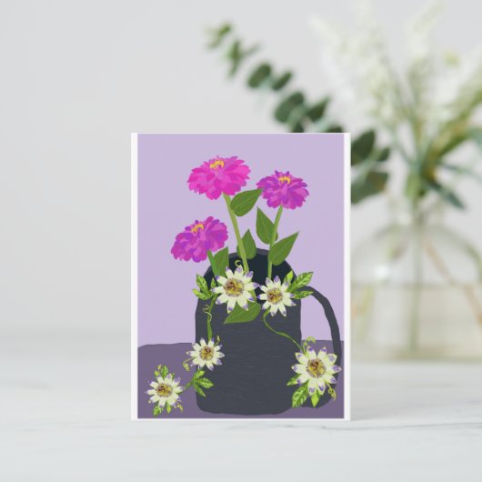 《植物》百日草とパッションフラワーポストカード ポストカード (スタンド正面)