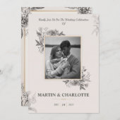 《植物》百日草と蘭ヴィンテージの結婚花 招待状 (正面/裏面)